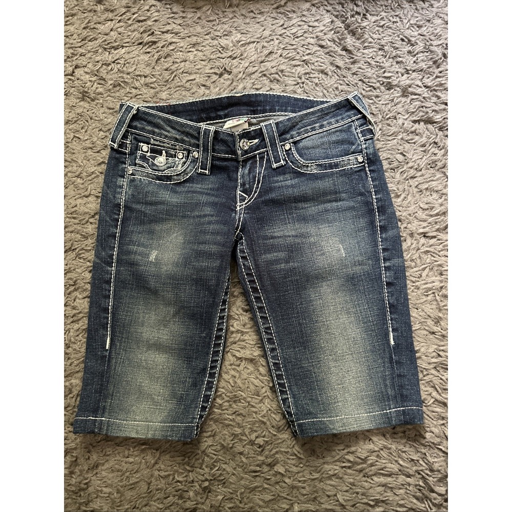 True Religion Junior Girls Blue Denim Jean Short Bermuda Size 25